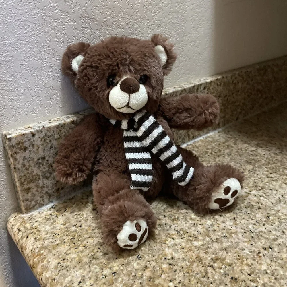 Ms. Teddy Bear Inc Solid Brown Teddy Bear Plush w/ scarf Stuffed Animal Toy 10”